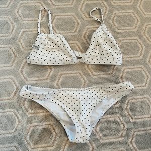 Rhythm Bikini Set with Ruched Bottoms and Triangle Top  in B&W Polka Dot